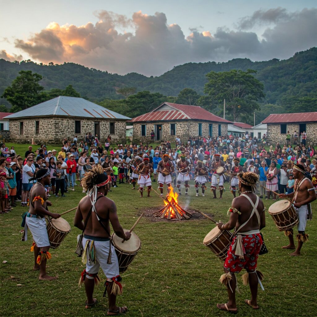 Maroon drummers and dancers at Accompong Town during one of the oldest cultural events in Jamaica.