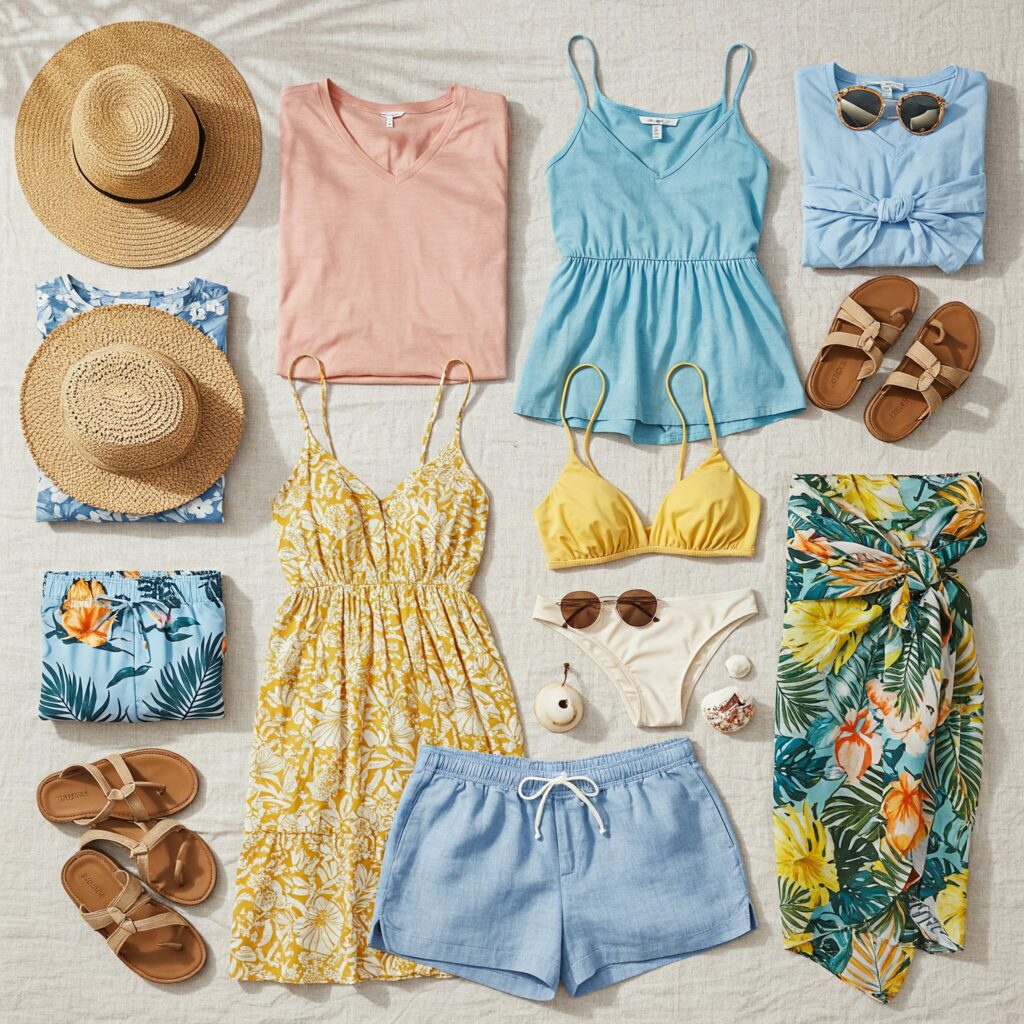 Packing list for Jamaica with tropical vacation outfits