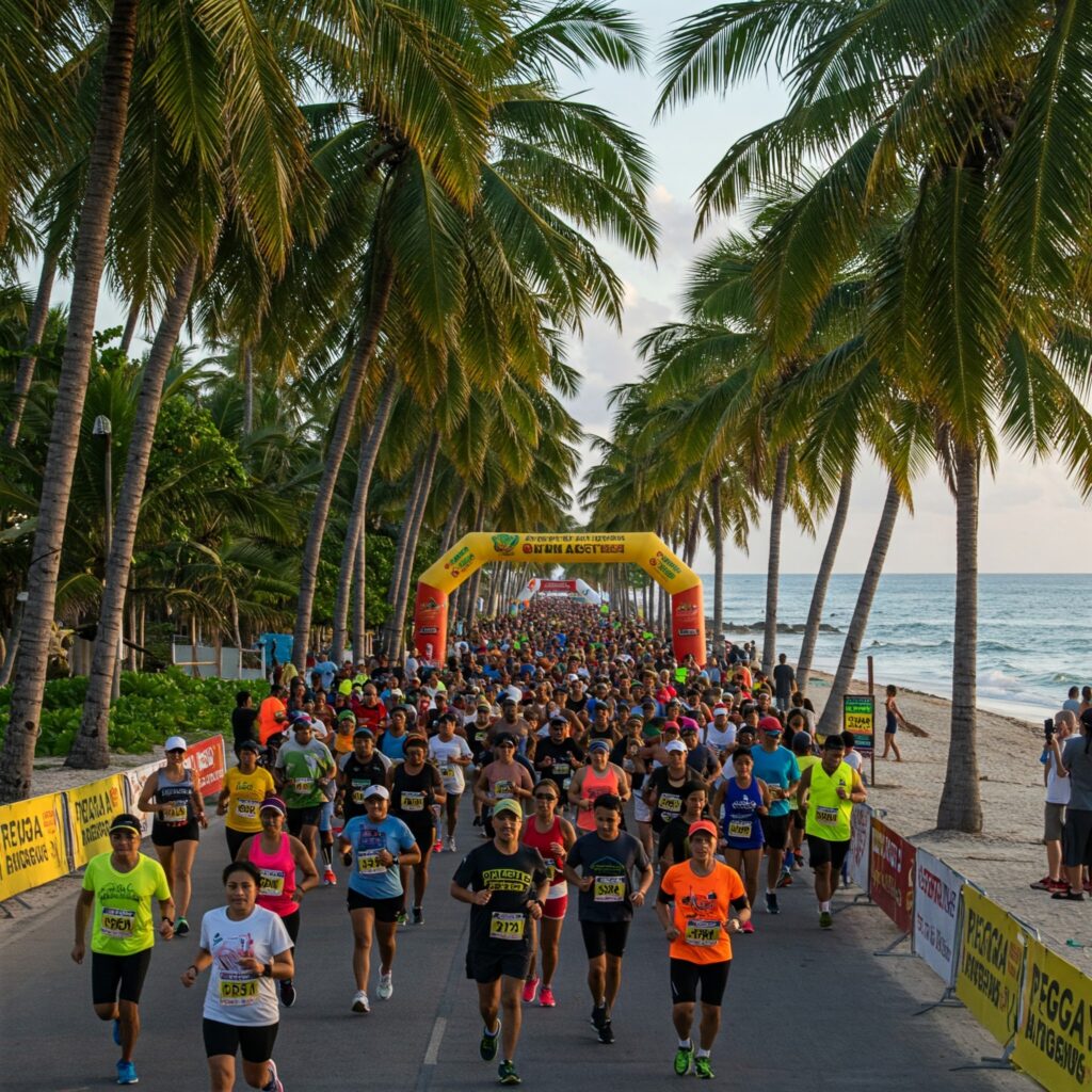 Early morning marathon at Reggae Marathon 2025 in Negril with tropical beach and reggae vibe