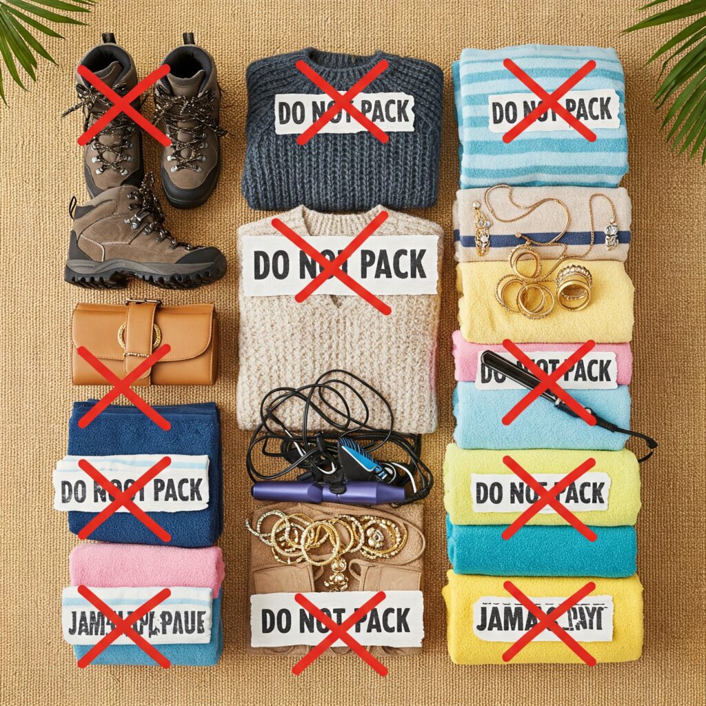 Packing list for Jamaica: comparison of organized and messy suitcases.