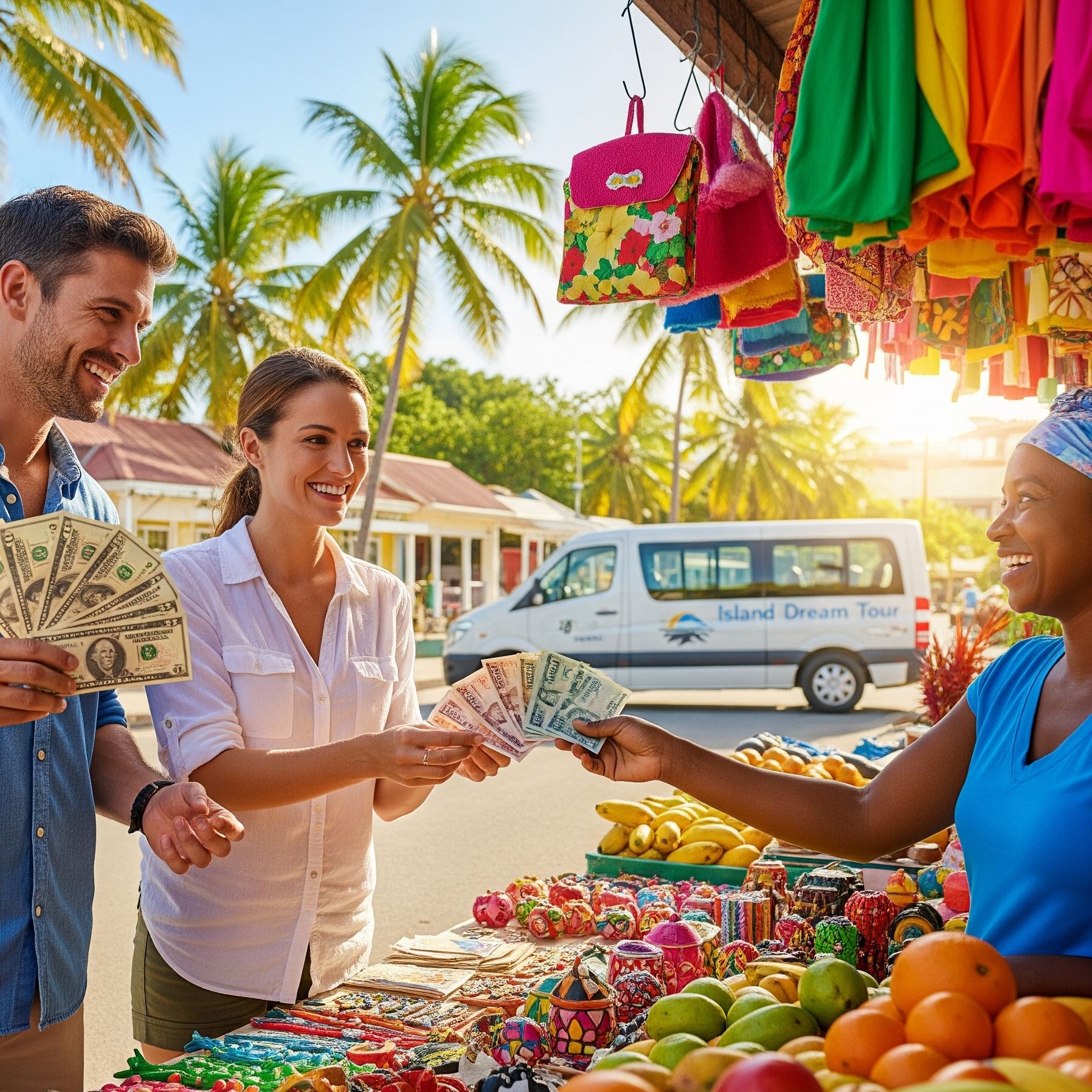 Does Jamaica accept US dollars? Can you use American money in Jamaica? Tourists using US bills at a local Jamaican market.
