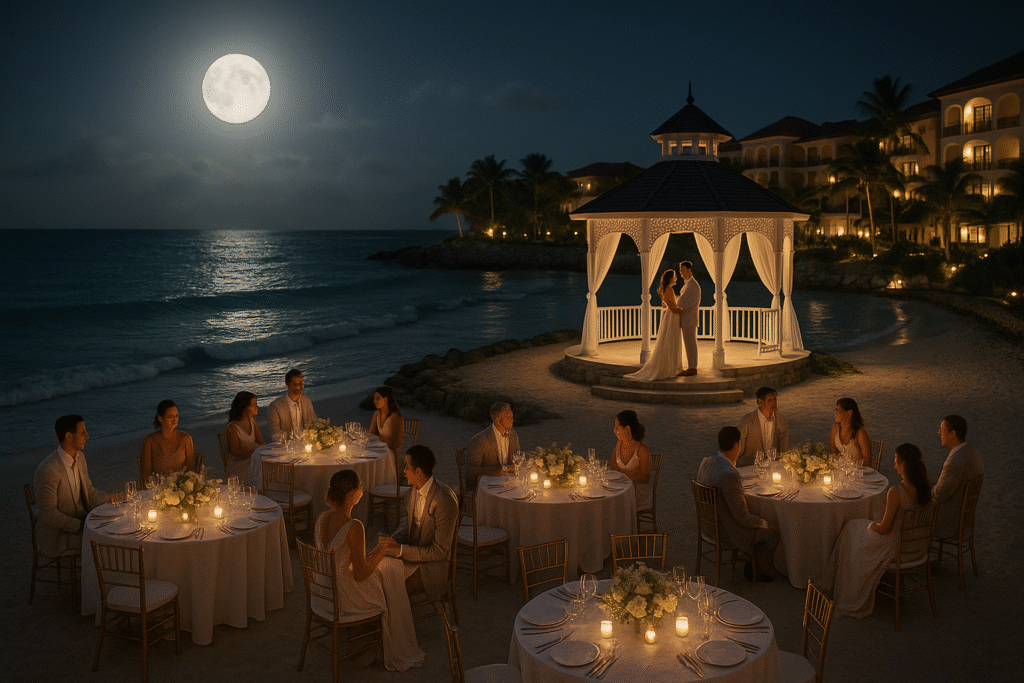 Private Jamaica destination wedding at Secrets Wild Orchid beachfront gazebo