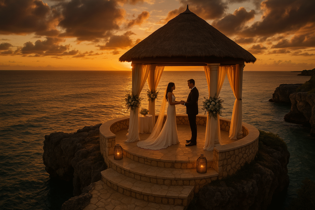 Scenic cliffside Jamaica destination wedding at The Cliff Hotel Negril