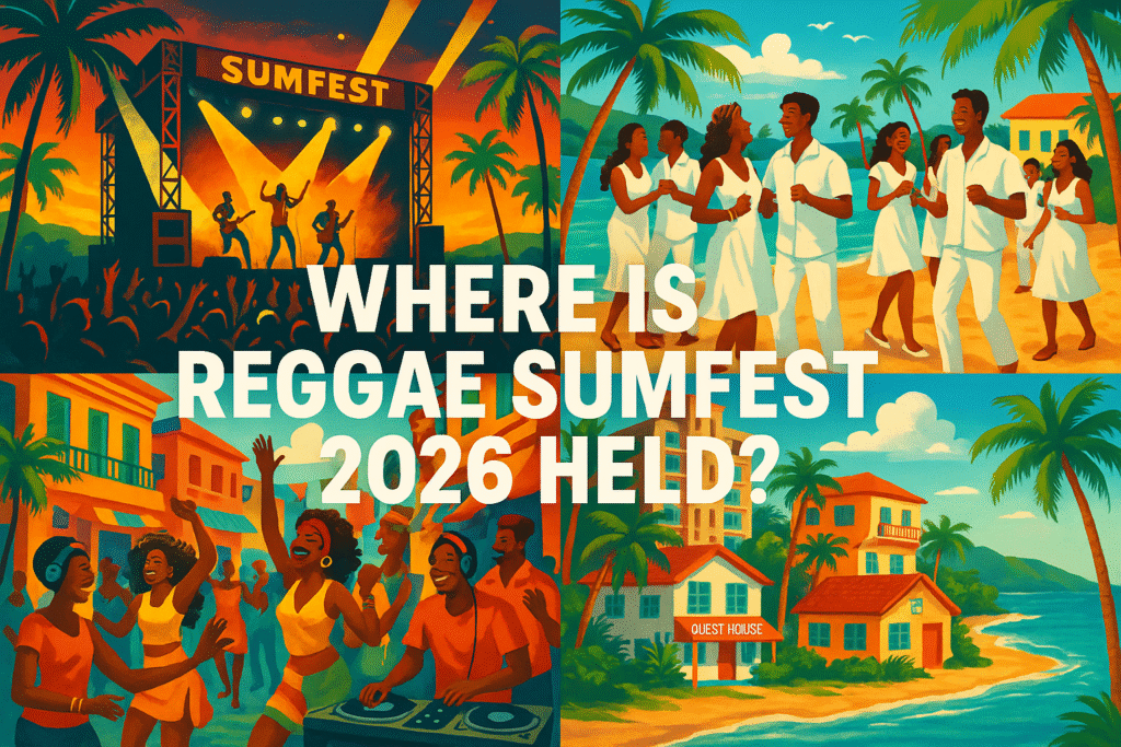 Reggae Sumfest 2026 venues with concert stages, beach parties, street dances, and nearby hotels and resorts for festival visitors