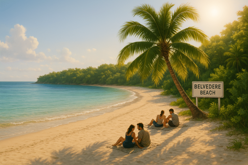 Belvedere Beach in Montego Bay Jamaica with quiet sand, turquoise waters, and peaceful vibes.